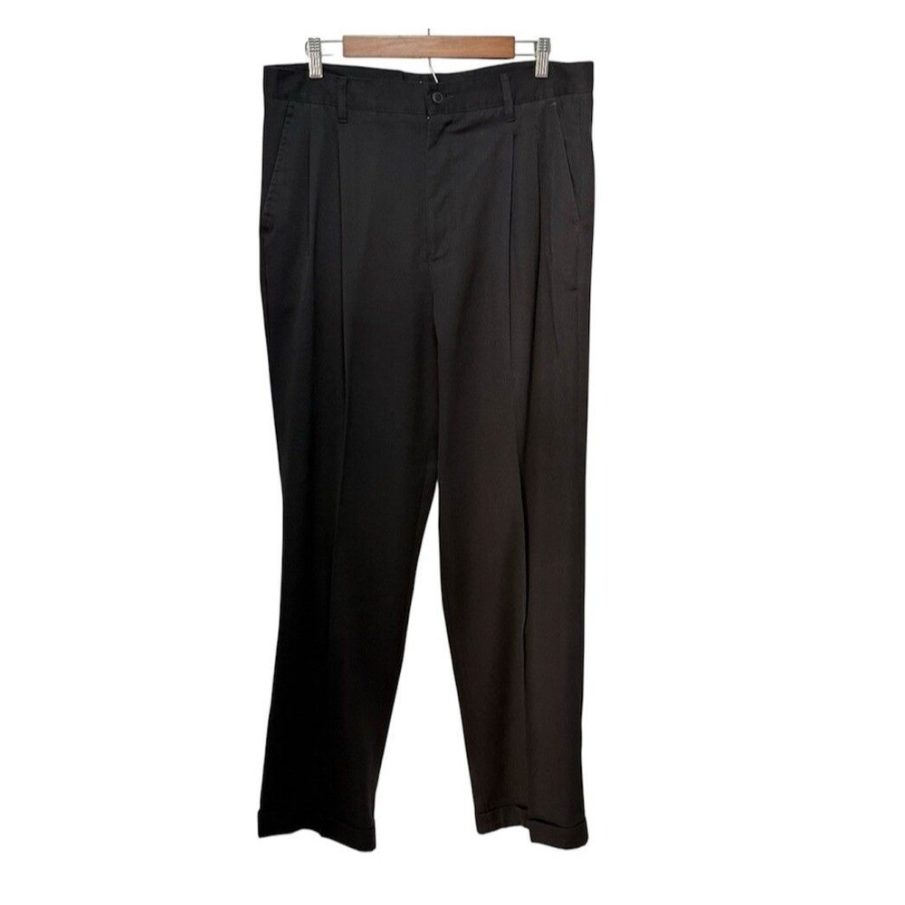 Oleg Cassini Men's Dress Pants Pleated Size 36x32 Cuffed Black